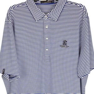 RLX Ralph Lauren Men's Golf Polo Shirt Blue White Striped Performance Size 2XL